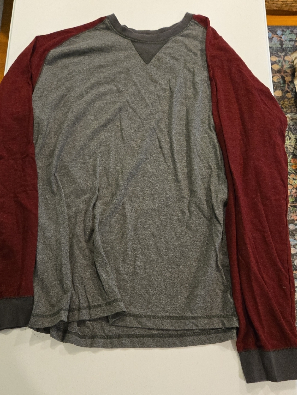 RedHead Long Sleeve Raglan Tee in Gray and Burgundy